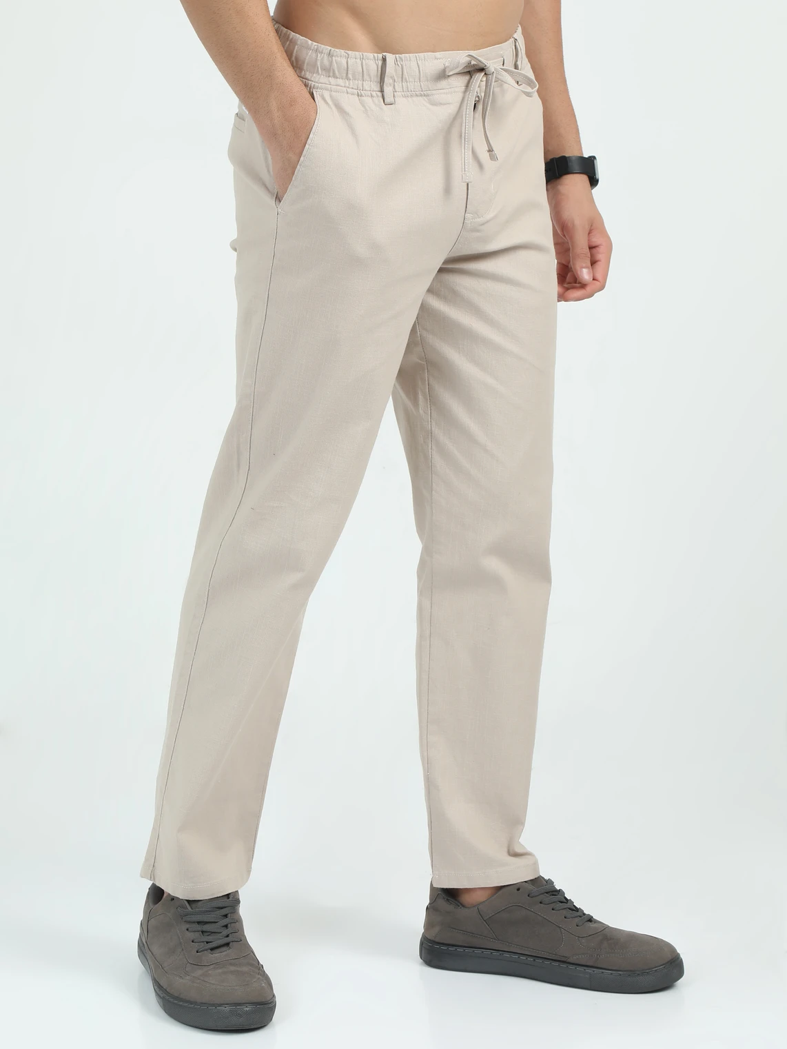 Bellaciao Clothings Co Men Relaxed Cream Linen Blend Trousers