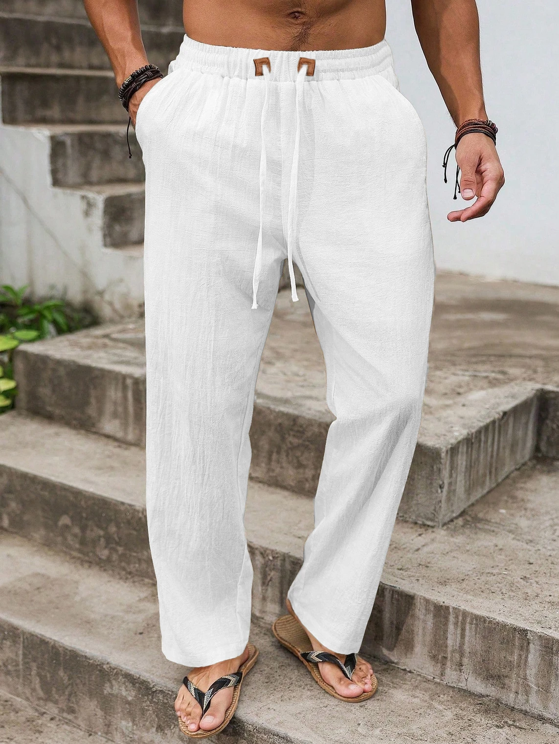 METRONAUT Regular Fit Men White Linen Blend Trousers