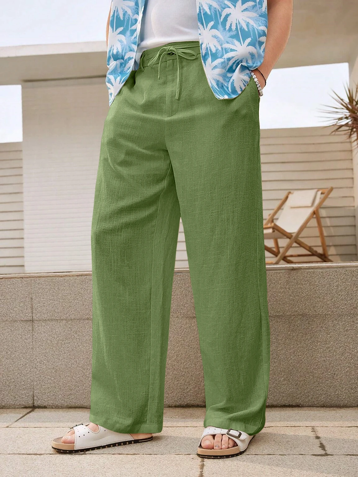 Genzilooks Men Regular Fit Green Linen Blend Trousers