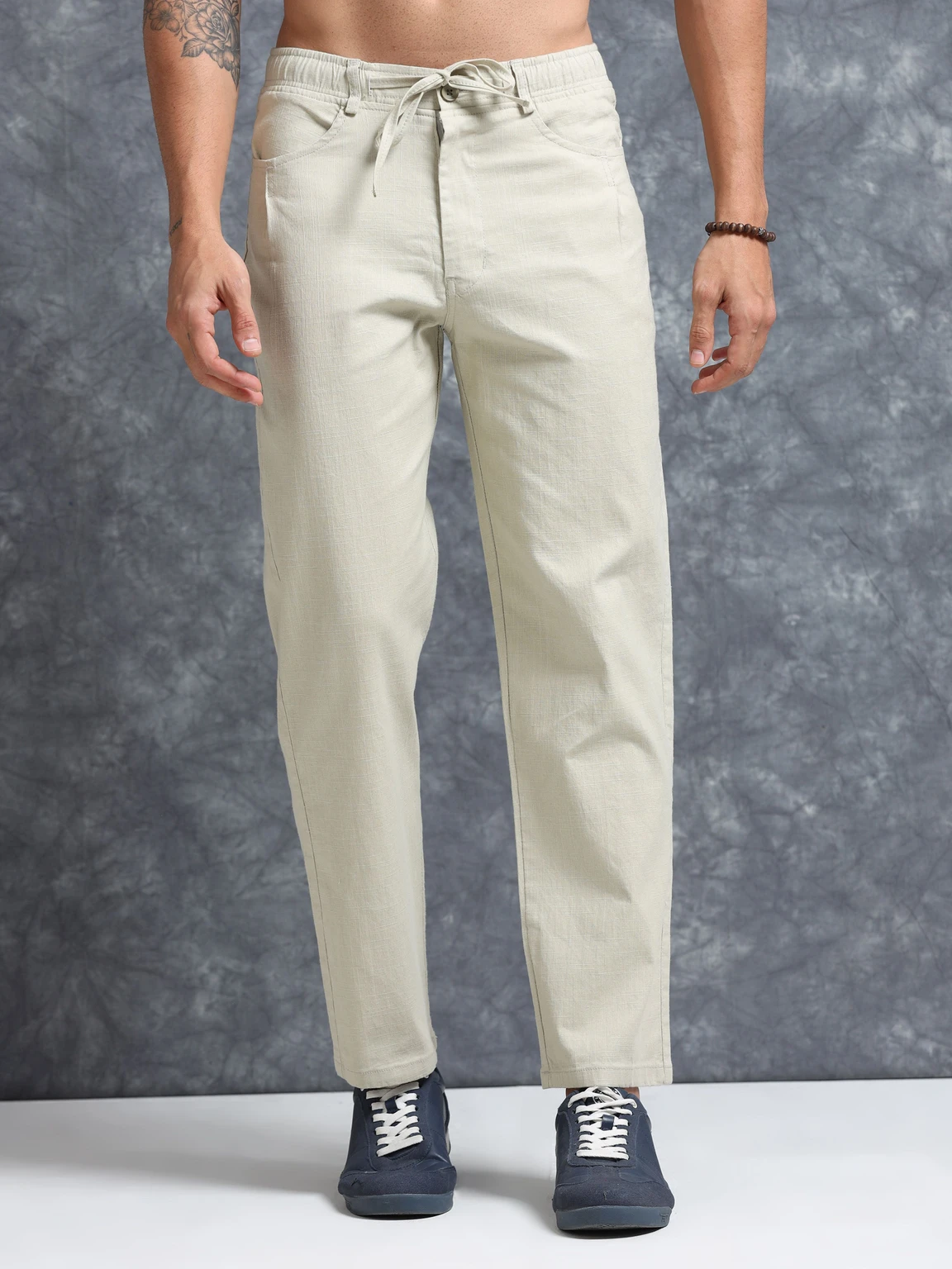 Bellaciao Clothings Co Men Relaxed Beige Linen Blend Trousers
