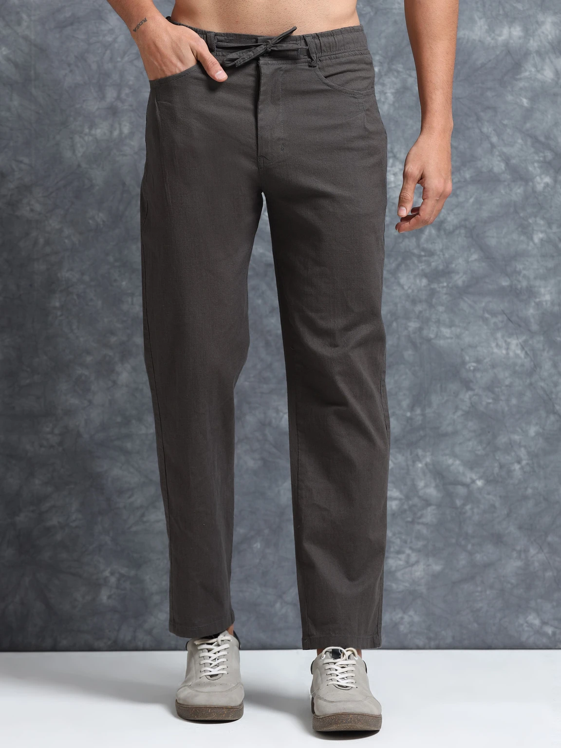 Bellaciao Clothings Co Men Relaxed Grey Linen Blend Trousers