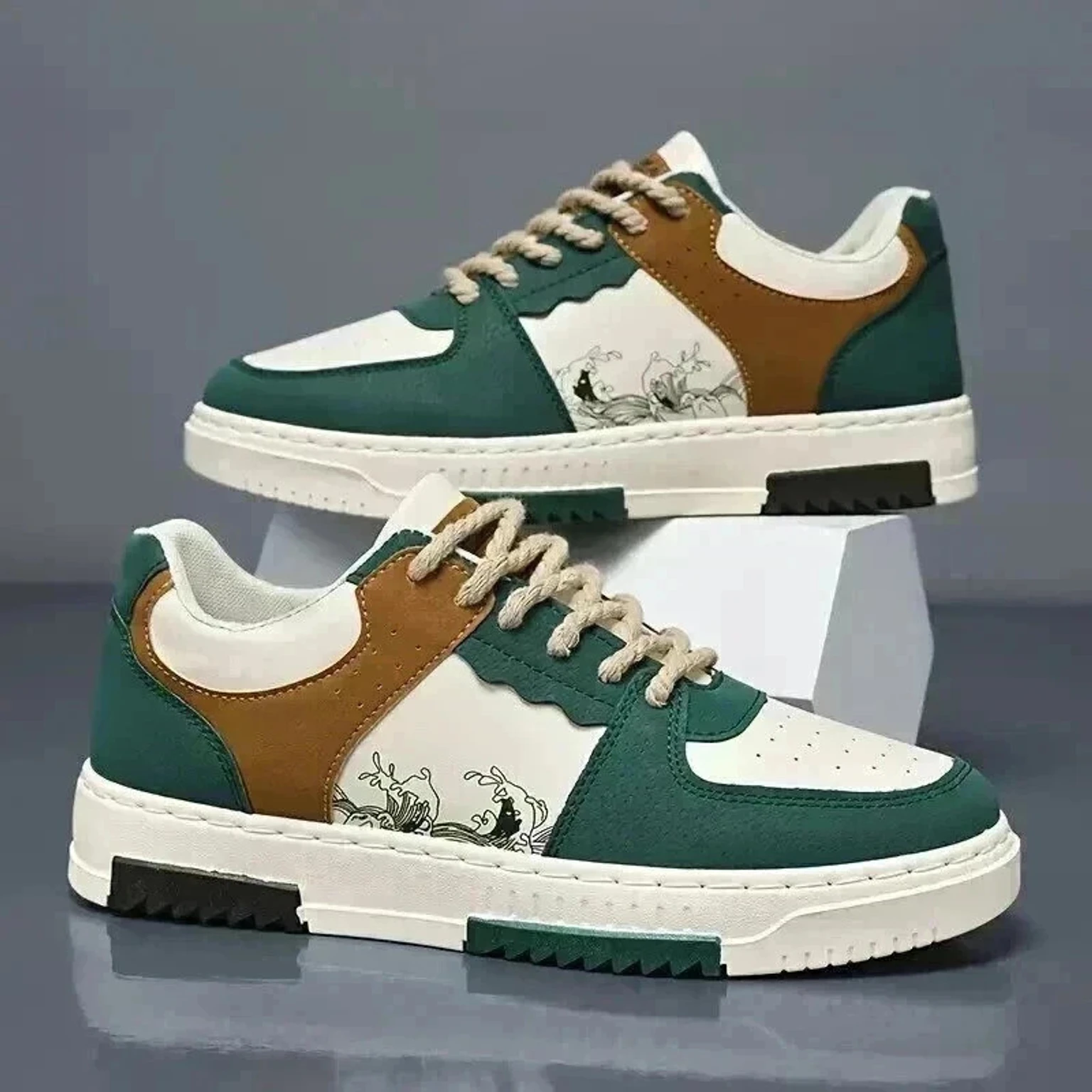 Echor Casual White Sneakers for Men Sneakers For Men (White, Green , 7)