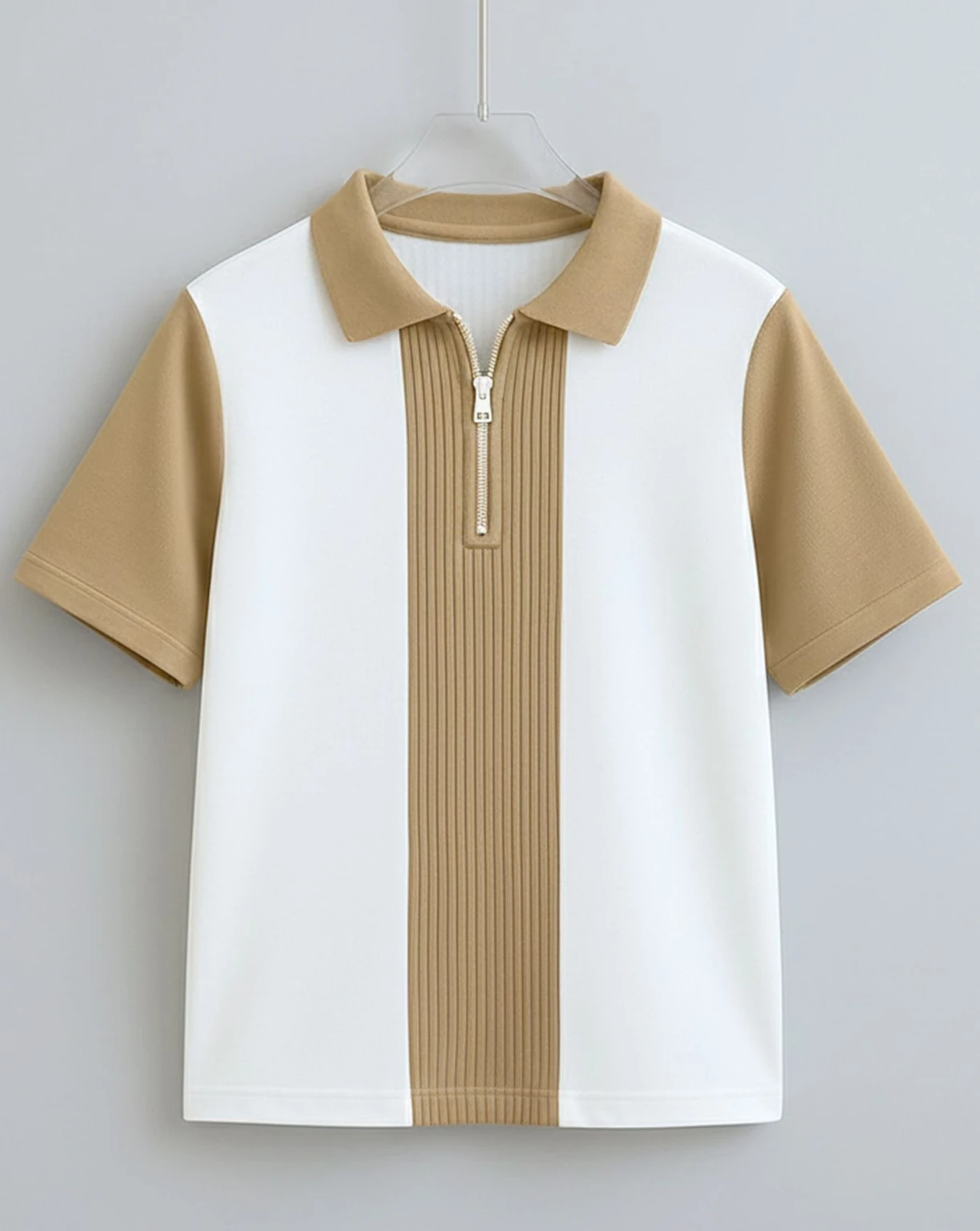 AUSK Men Colorblock Polo Neck Cotton Blend White, Beige T-Shirt