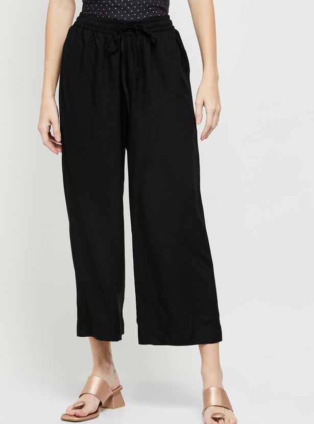 Black Woven Viscose Basic Palazzo